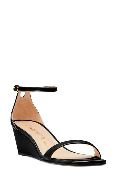 Stuart Weitzman Nudistcurve Patent Leather Wedge Sandals In Black