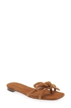 Loeffler Randall Hadley Suede Bow Flat Sandals In Cacao