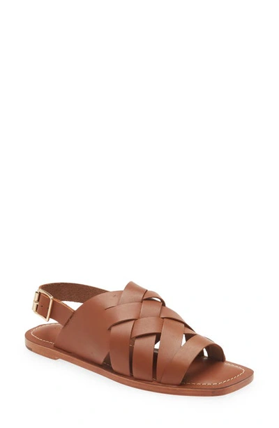 Loeffler Randall Grayson Braided Leather Flat Sandals In Cognac