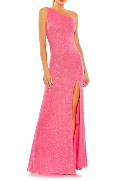 Ieena For Mac Duggal One-shoulder Sequin Gown In Pink