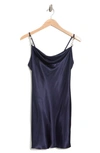 Jump Apparel Satin Cowl Neck Slip Dress In Navy