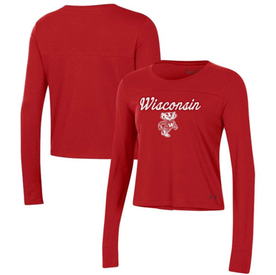 Under Armour Red Wisconsin Badgers Vault Cropped Long Sleeve T-shirt