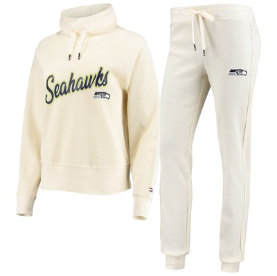 Tommy Hilfiger Cream Seattle Seahawks Zoey Raglan Pullover Sweatshirt & Pants Tri-blend Lounge Set