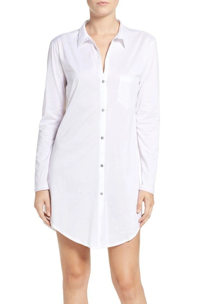 Hanro Cotton Deluxe Button Front Cotton Sleep Shirt In White