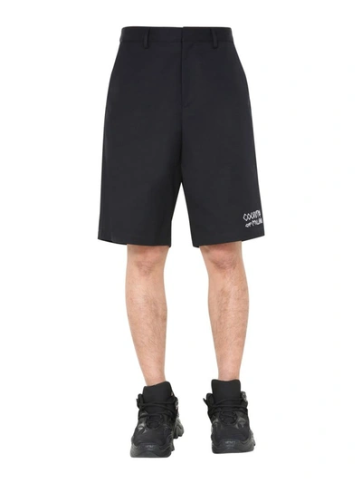 Marcelo Burlon County Of Milan Country Ocn Cotton Twill Bermuda Shorts With Embroidered Logo In Black