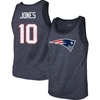 MAJESTIC MAJESTIC THREADS MAC JONES HEATHERED NAVY NEW ENGLAND PATRIOTS PLAYER NAME & NUMBER TRI-BLEND TANK T