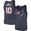 Majestic Threads Mac Jones Heathered Navy New England Patriots Player Name & Number Tri-blend Tank T In Navy