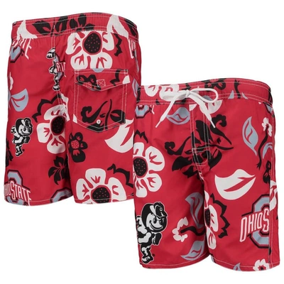WES & WILLY YOUTH WES & WILLY SCARLET OHIO STATE BUCKEYES FLORAL VOLLEY SWIM TRUNKS