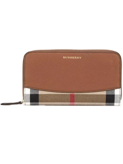 Burberry Elmore House Check Derby Wallet, Brown Ochre In Tan/gold