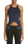 Dion Lee Ribbed Stretch Organic Cotton Corset Tank In Navy
