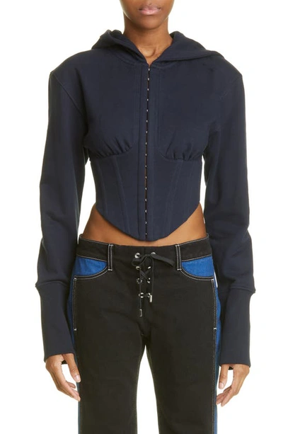 Dion Lee Undercorset Cotton French Terry Hoodie In Navy