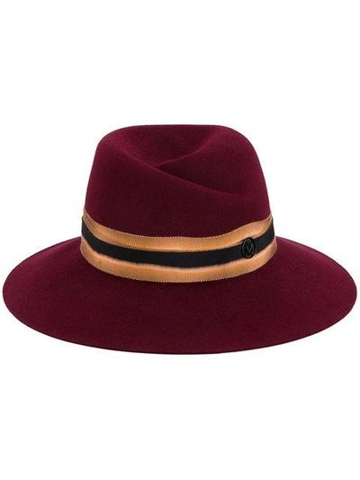 Maison Michel Cherry Red Virginie Contrast Band Fedora Hat
