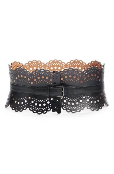 Alaïa Openwork Wide Leather Vienne Corset Belt In Noir