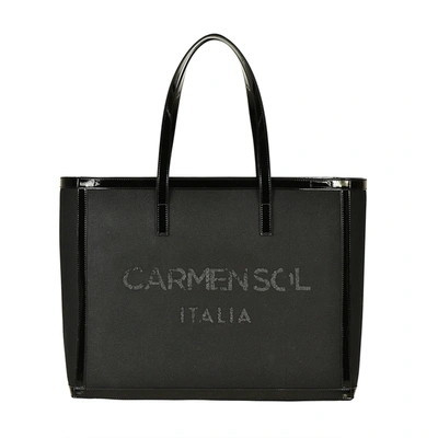 Carmen Sol Roma Black Canvas Large Tote