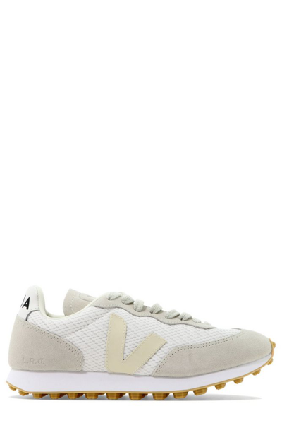 Veja Alveo Recycled Fabric And Suede Sneakers In White,pierre,natural