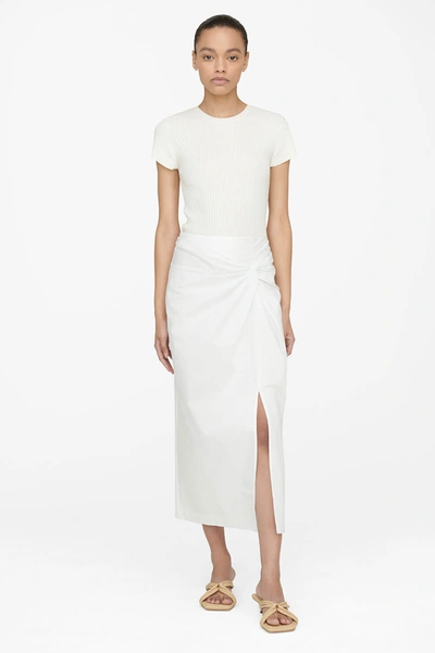 Anine Bing Edna Twist Front Midi Skirt In White