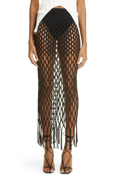 Dion Lee Reef Net Fringe-trim Long Skirt In Black