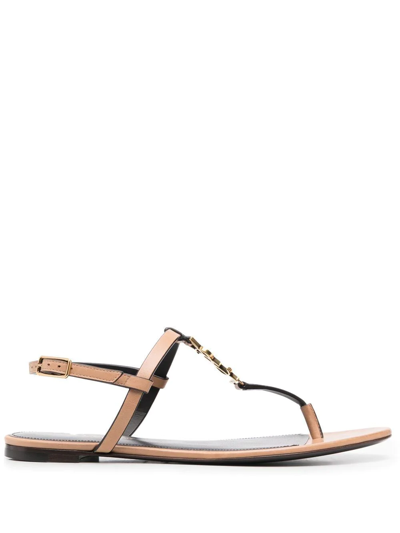 Saint Laurent Cassandra Monogram Flat Sandal In Brown