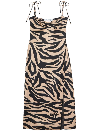 Off-white Zebra Print Side-slit Dress In Neutrals