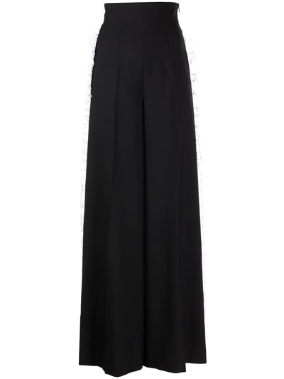 Rochas Ruffle Wide-leg Tailored Trousers In Black