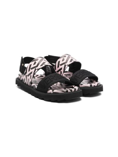 Versace Kids' Greca-print Open-toe Sandals In Pink