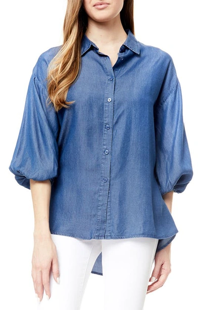 By Design Jacqueline Lyocell Puff Sleeve Top In Dark Blue Chambray