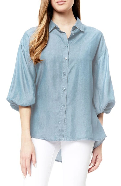 By Design Jacqueline Lyocell Puff Sleeve Top In Light Blue Chambray