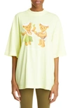 Palm Angels Women Gd Dancing Bears Loose Tee Yellow Flu In Yellow Fluo