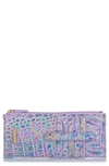 Brahmin Croc Embossed Leather Credit Card Wallet In Violet Wonderland