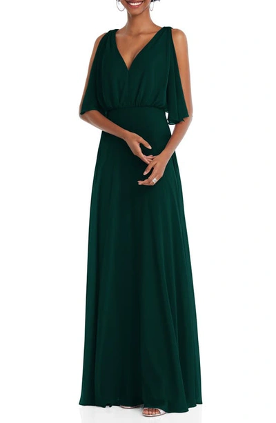 After Six Split Blouson Sleeve Gown In Green