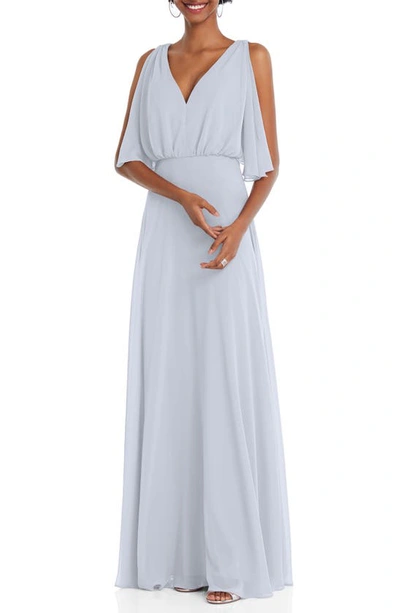 After Six V-neck Split-sleeve Blouson-bodice Maxi Dress In Silver Dove