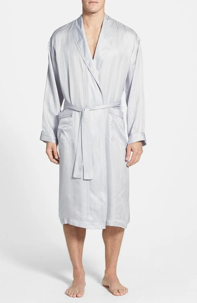 Majestic Herringbone Stripe Silk Dressing Gown In Silver