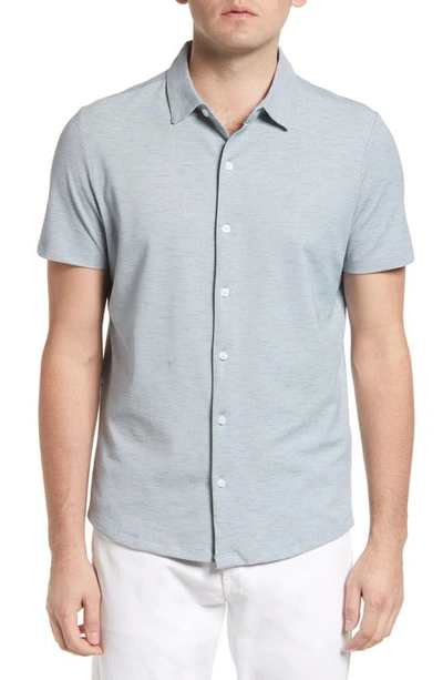 Robert Barakett Whitner Cotton Blend Knit Button-up Shirt In Soft Teal