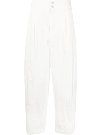 Bottega Veneta Pleated Cotton-blend Wide-leg Trousers In White
