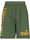 Dsquared2 Logo Print Green Track Shorts In Green