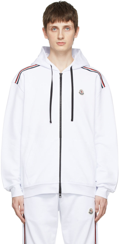Moncler Basic Hoodie With Tricolor Detail In White