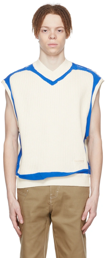 Ader Error Contrast-trim V-neck Cotton-knit Waistcoat In Beige