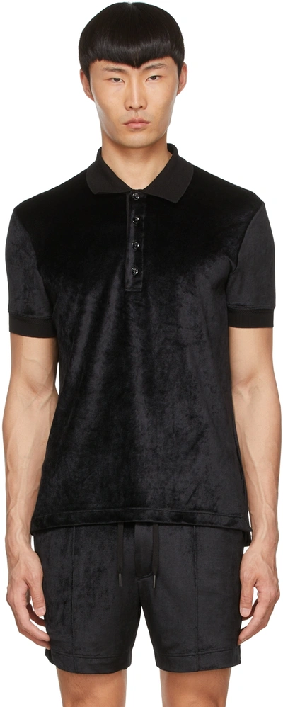 Tom Ford Slim-fit Modal-blend Velour Polo Shirt In Black