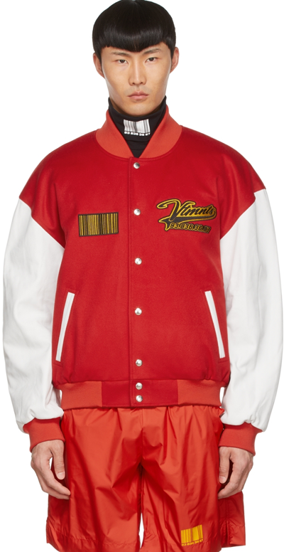 Vtmnts College Logo Wool Bomber Jacket In Red White