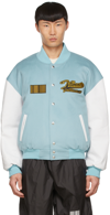 Vtmnts College Logo Wool Bomber Jacket In Baby Blue White
