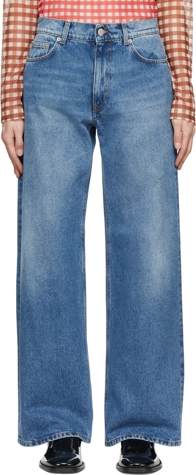 Molly Goddard Jorg Floral-embroidered Wide-leg Jeans In Blue Wash
