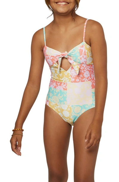O'neill Kids' Olivia Tie Front One-piece Swimsuit In Multi Coloured