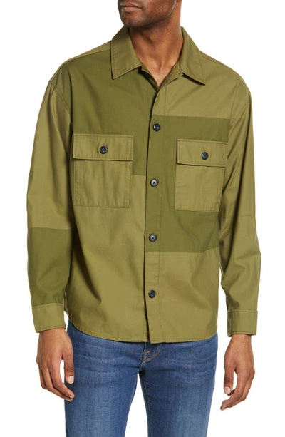 Frame Tonal Patchwork Cotton Button-up Shirt In Green