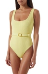 Melissa Odabash Rio Belted Rib One-piece Swimsuit In Yellow