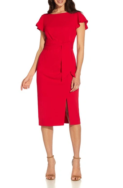 Adrianna Papell Tie Front Crepe Sheath Dress In Geranium