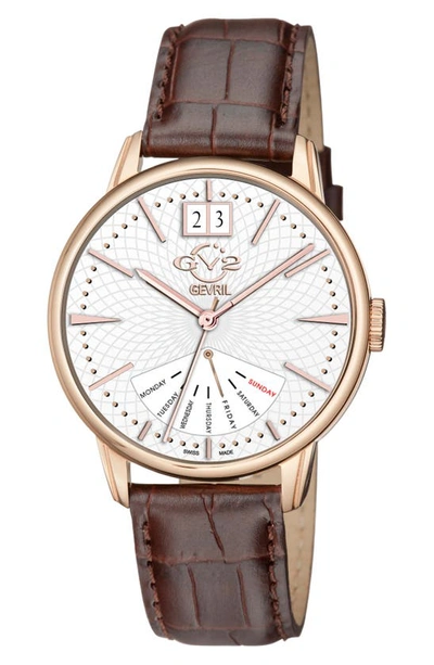 Gv2 Rovescio Croc Embossed Leather Strap Watch, 42mm In Brown