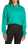 Alo Yoga Polo Henley Fleece Sweater In Green Emerald