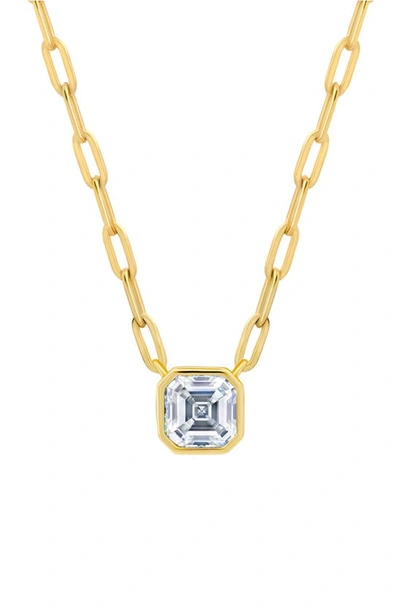 Crislu Bezel Set Asscher Cubic Zirconia Pendant Necklace In Gold