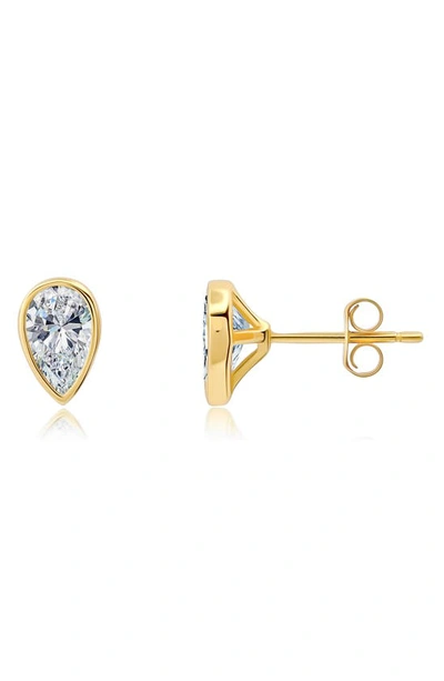 Crislu Pear Cubic Zirconia Stud Earrings In Gold