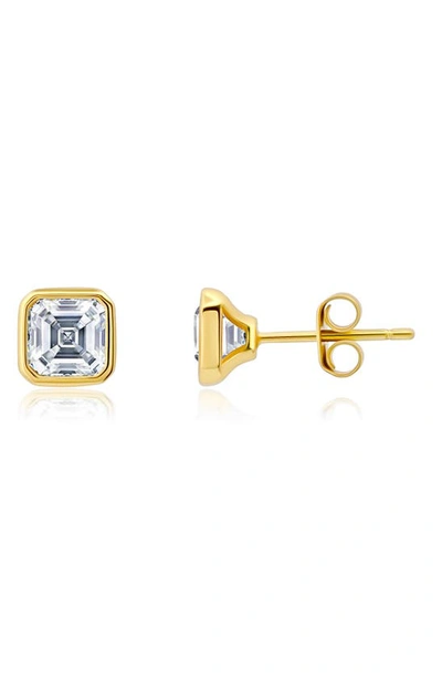 Crislu Asscher Cubic Zirconia Stud Earrings In Gold